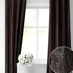 RIDHAAN Brown Textured Room Darkening Window Curtain-4