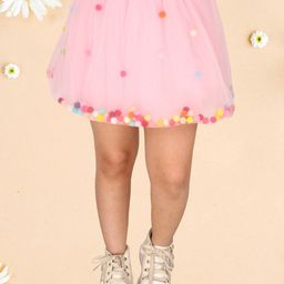 CUTECUMBER Girls Embroidered Gathered Detailed Net Flared Skirt-image-17