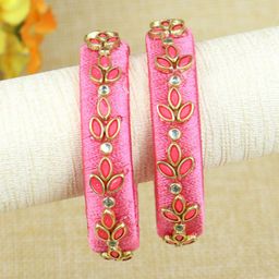 Asthetika Kids Girls Set Of 2 Kundan Studded Thread Bangles-3