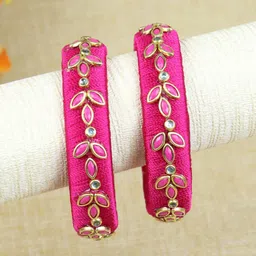 Asthetika Kids Girls Set Of 2 Kundan Studded Thread Bangles-4