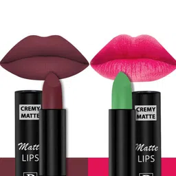 PERPAA Set of 2 Cremy Matte Long Lasting Lipsticks 3.5g Each - Natural Pink + Maroon-89