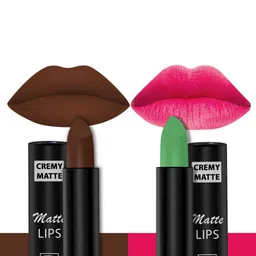 PERPAA Set of 2 Cremy Matte Long Lasting Lipsticks 3.5g Each - Natural Pink + Brown-98