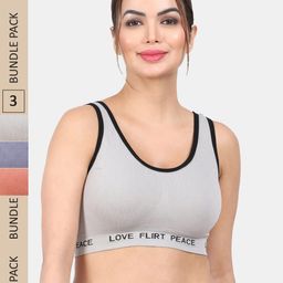 Amour Secret Pack Of 3 Full Coverage Lightly Padded Medium Impact Anti-Odour Sports Bra-37
