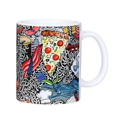 KOLOROBIA White & Black Doodle Printed Ceramic Coffee Mug - 325 ML-17