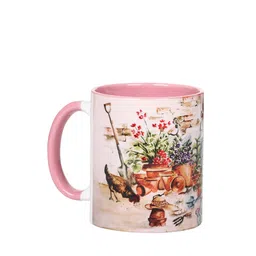 KOLOROBIA Pink & Green Printed Ceramic Glossy Mug - 325 ML-43