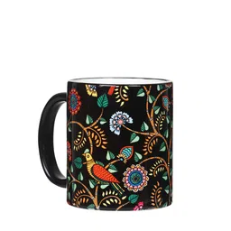 KOLOROBIA Black & Brown Madhubani Art Printed Ceramic Glossy Mug - 325 ML-12