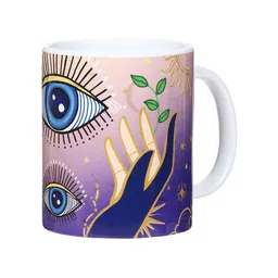 KOLOROBIA Beige & Blue Mystical Hands Evil Eye Printed Ceramic Coffee Mug - 325 ML-image-61