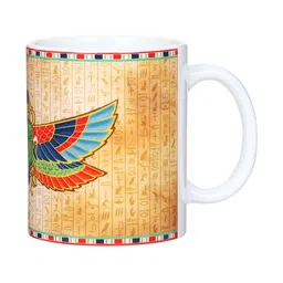 KOLOROBIA Beige & White The Scarab Beetle Egyptian Printed Ceramic Coffee Mug - 325 ML-14