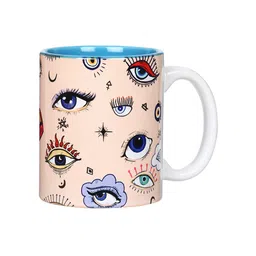 KOLOROBIA Beige & Blue Aurora Evil Eye Printed Ceramic Coffee Mug - 325 ML-54