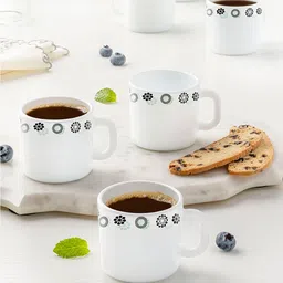 Larah by BOROSIL White & Black Printed Opalware Glossy Mugs Set of Cups and Mugs-28