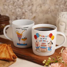 CDI White & Blue 2 Pieces Text or Slogans Printed Ceramic Glossy Mugs 300 ml-35