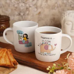 CDI White & Pink 2 Pieces Text or Slogans Printed Ceramic Glossy Mugs 300 ml-37