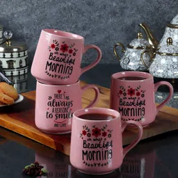CDI Pink & Black Set Of 4 Dishwasher and Microwave Safe Ceramic Glossy Mugs 300 ML Each-18