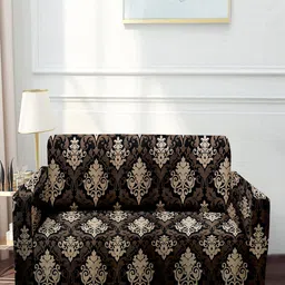 Cortina Black & Beige Ethnic Motifs Printed 2-Seater Sofa Cover-image-36