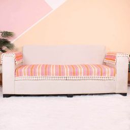 STITCHNEST Pink & Yellow Jacquard Printed 5-Seater Sofa Cover-image-85