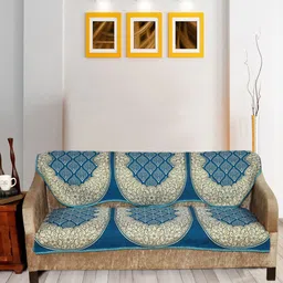 Nendle Blue & White Woven-Designed Cotton 3-Seater Sofa Cover-image-33