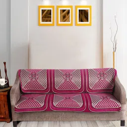 Nendle Pink & White Woven-Designed Velvet 3-Seater Sofa Cover-image-45