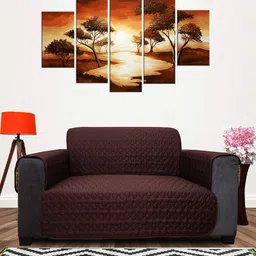 DREAM CARE Coffee Brown & Beige Quilted Reversible 2 Seater Sofa Cover With Pockets-image-42