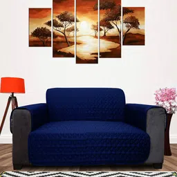 DREAM CARE Blue & Grey Quilted Reversible 2 Seater Sofa Cover With Pockets-image-14