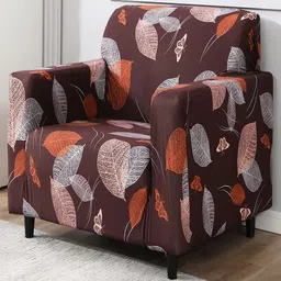 HOKIPO Brown & White Printed Polyester Stretchable 1-Seater Sofa Cover-image-83