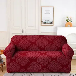 Cortina Maroon Ethnic Motifs Printed Stretchable 2-Seater Sofa Cover-image-76