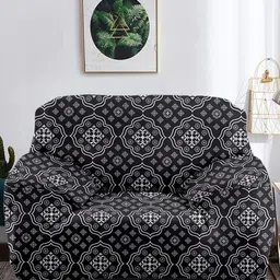 Cortina Black & White Ethnic Motif Printed Stretchable 1-Seater Sofa Cover-image-45