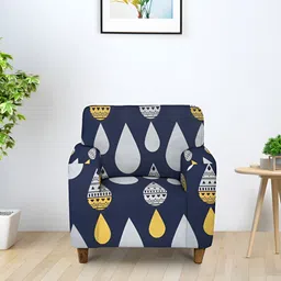 Aura Blue & White Printed Stretchable One Seater Sofa Cover-picture-7