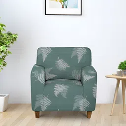Aura Green & White Floral Printed Stretchable Sofa Cover With Arms-image-62