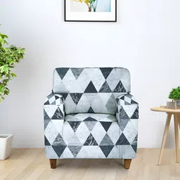 Aura White & Green Geometric Stretchable One Seater Sofa Cover-image-36