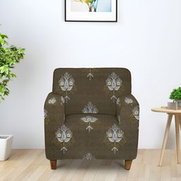 Aura Brown & White Printed Stretchable One Seater Sofa Cover-image-38