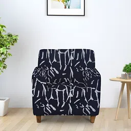 Aura Black & White Printed Stretchable 1 Seater Sofa Cover With Arms-15