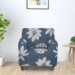Aura Grey & White Printed Sofa Stretchable One Seater Cover With Arms-image-74