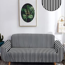 Cortina White & Black Striped Double Seater Sofa Cover-image-87