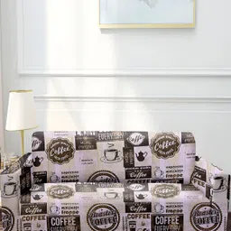 Cortina White & Brown Printed 3 Seater Sofa Cover With Arms-image-97