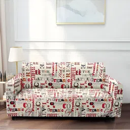 Cortina Cream & Red Printed Triple Seater Sofa Cover-image-96