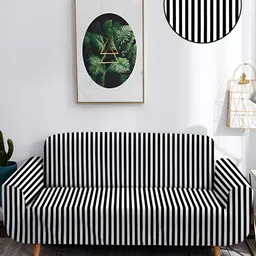 Cortina White & Black Printed Sofa Cover With Arms-image-26
