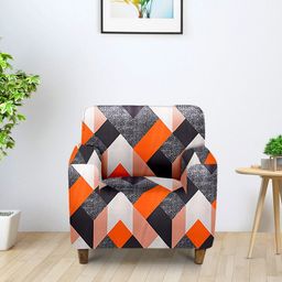 Cortina Orange-Coloured Printed Stretchable Single-Seater Sofa Cover-image-84