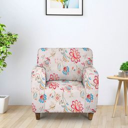Cortina Beige & Pink Printed Single Seater Sofa Cover-30