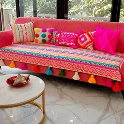 THROWPILLOW Pink & Yellow Printed 3 Seater Sofa Cover-image-79