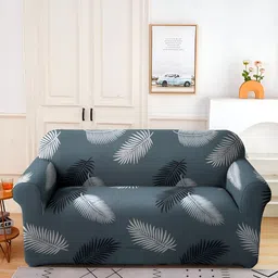 Aura Grey & White Printed Stretchable Two Seater Sofa Cover-image-43