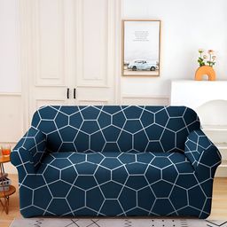 Aura Green & White Printed Stretchable 2 Seater Sofa Cover With Arms-image-71