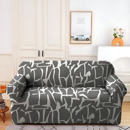 Aura Grey & White Printed Stretchable Two Seater Sofa Cover With Arms-image-75