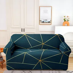Aura Green & Orange Printed Stretchable 2 Seater Sofa Cover With Arms-image-22
