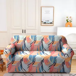 Aura Blue & White Printed Stretchable Two Seater Sofa Cover-image-51
