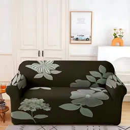 Aura Brown & White Floral Printed Stretchable Two Seater Sofa Cover-image-40