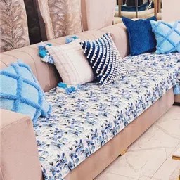 THROWPILLOW Blue & White Printed Polyester 1 Piece Sofa Cover-40