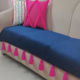 THROWPILLOW Navy Blue & Pink Anti Slip Tassels Sofa Cover-27