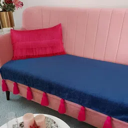THROWPILLOW Navy Blue & Pink Anti Slip Tassels 4 Seater Sofa Cover-picture-30