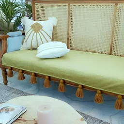 THROWPILLOW Olive Green & Gold-Toned Anti Slip Tassels 4 Seater Sofa Cover-image-56