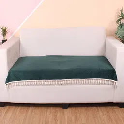 STITCHNEST Green & Beige Self Design 2 Seater Sofa Cover-image-92